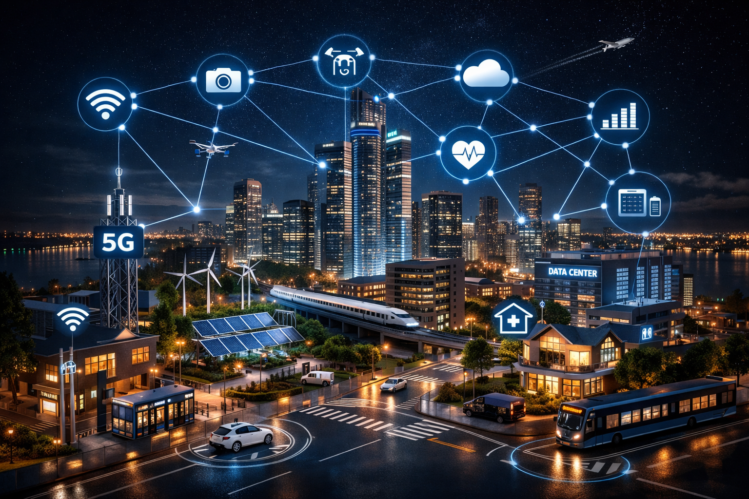 Cognitive city connected networks illustration